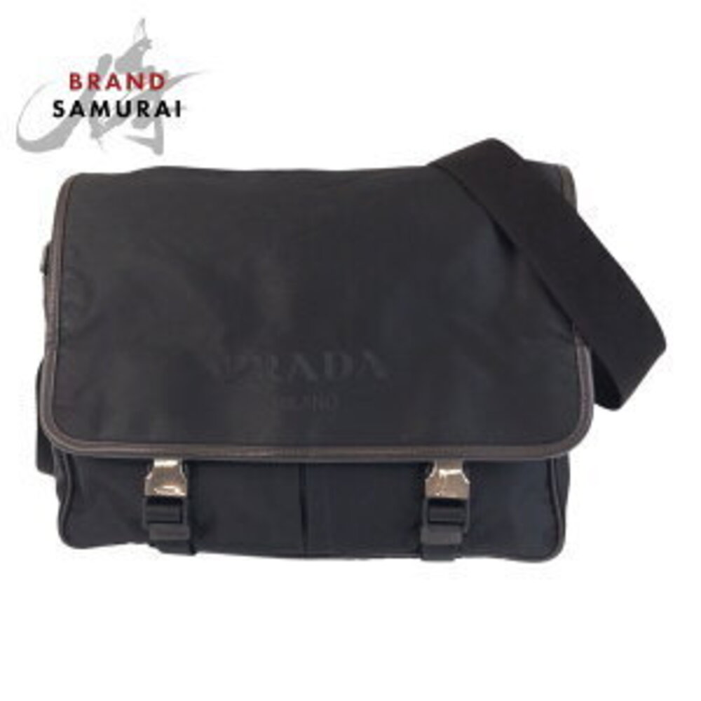 Prada logo messenger shoulder bag Tessuto triangular nylon black plate - Picture 2 of 10